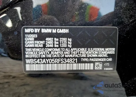 2024 BMW M3 Competition z USA, uszkodzony, nr VIN WBS43AY05RFS34821